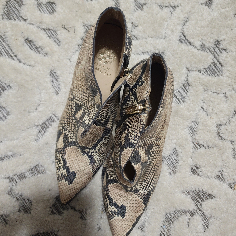 Vince Camuto Beige and Black Snakeskin Ankle Booties - Picture 6 of 11